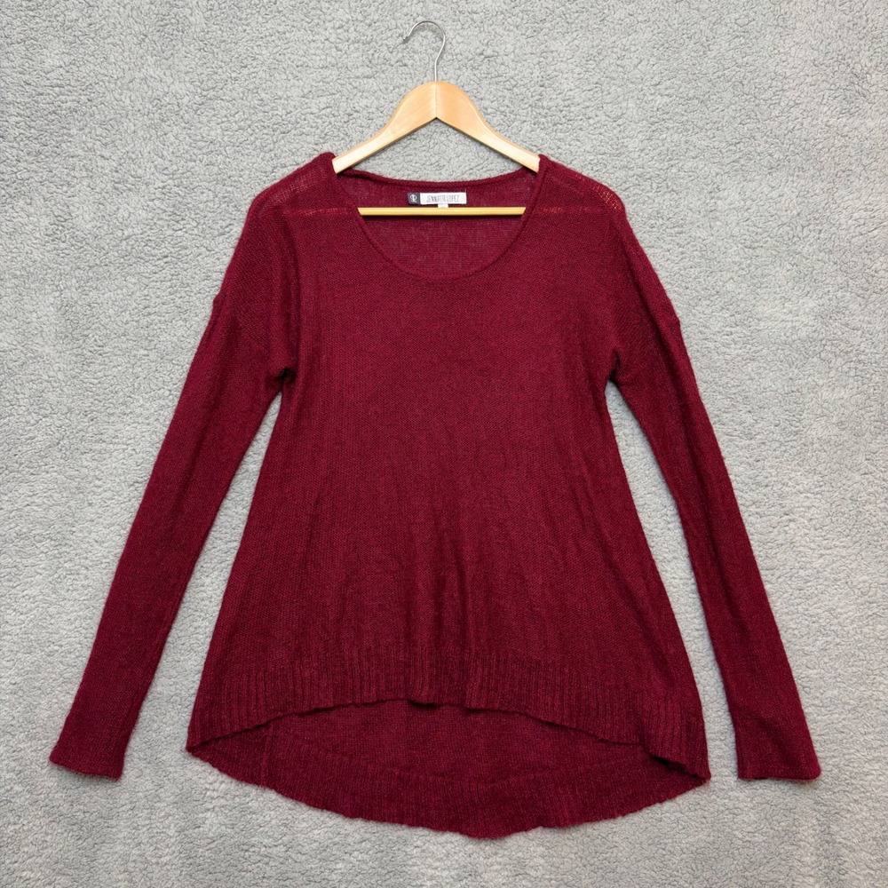 Jennifer Lopez Sweater Women M Burgundy Red Long‎ Sleeve Knit Mohair Wool Blend